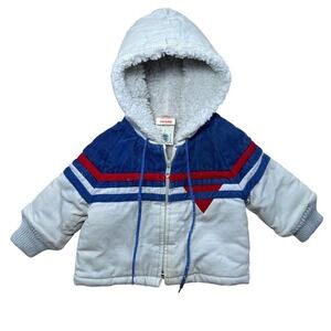 Vintage‎ 90s 80s Sears Infant Small Corduroy Hooded Puffer Jacket Retro Red Blue